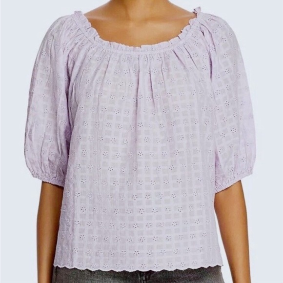Velvet by Graham & Spencer Puff Slv Lavender Cottagecore Eyelet Blouse Sz Large - Picture 1 of 9